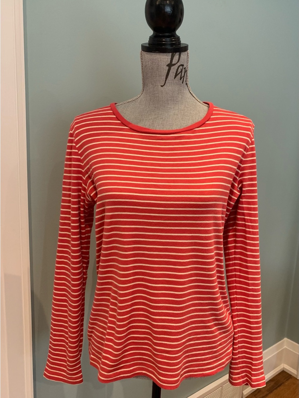 Jones New York Red and White Striped Long-Sleeve Tee